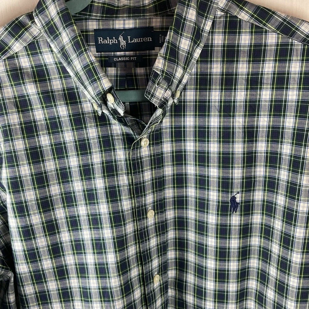 Polo Ralph Lauren Men's Large‎ Button Up Shirt Long Sleeve 100% Cotton Green